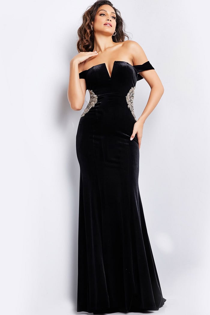 black velvet long dress After Six Women's Back Bow Strapless Gown - The upper part of the dress is amazing and what makes it very special is the unique neckline shape Black Off the shoulder Velvet
