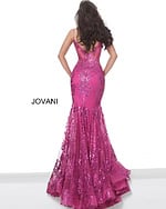 Model wearing Jovani 3675 Mermaid Corset Bodice Dress