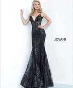 Model wearing Jovani 3675 Mermaid Corset Bodice Dress