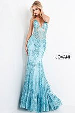 Model wearing Jovani 3675 Mermaid Corset Bodice Dress