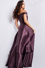 Back view of Jovani 37014 dress in brown, highlighting the elegant layered skirt.