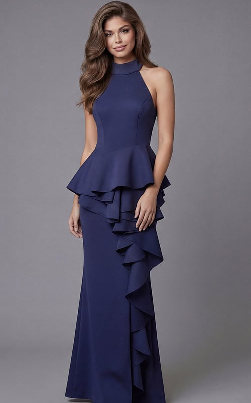 blue peplum halter neck dress