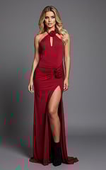 red high slit dress with ruched bodice 37143