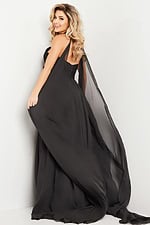 Back view of Jovani 37166 black gown showing elegant silhouette.