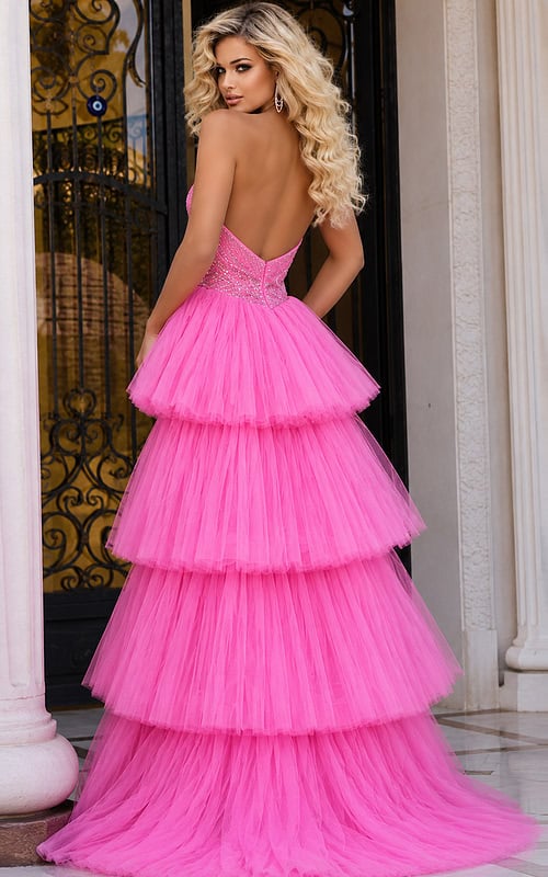 pink beaded dress with tulle layered back 37195