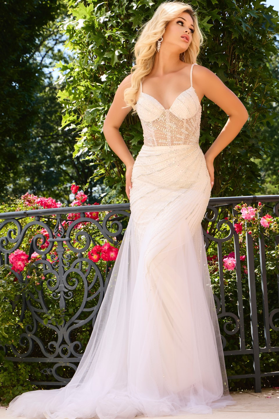 Embellished Sweetheart Gown with Tulle Overlay 37201 | Jovani