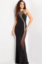 ブラックドレス Black Embellished Sleeveless Gown 37215 | Jovani