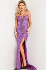 パーティードレス Rhinestone Embellished Purple Ombre Gown Ombre Prom Dresses Crystals Beaded Ball Gown: Purple Dresses