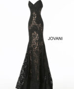 Jovani 37334 black lace mermaid gown with sweetheart neckline on display