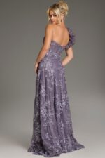 One-Shoulder A-Line Gown with Floral Embroidery 37353 | Jovani