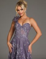 One-Shoulder A-Line Gown with Floral Embroidery 37353 | Jovani
