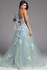 blue tulle dress with floral applique 37411