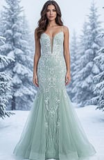 plunging neckline mermaid green dress 37414