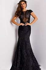 Beaded Feather Mermaid Gown with Sheer Illusion Bodice 37542 - Image 4