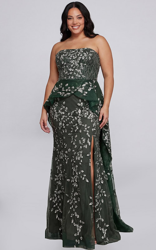 green emerald velvet dress Plus Size Embroidered Elegance Evening Formal Gown -Kiyonna
