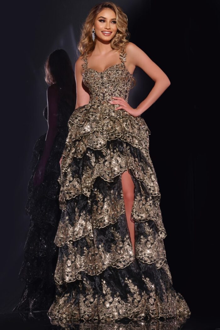 Jovani 37630 dress with sweetheart neckline and lavish sequins