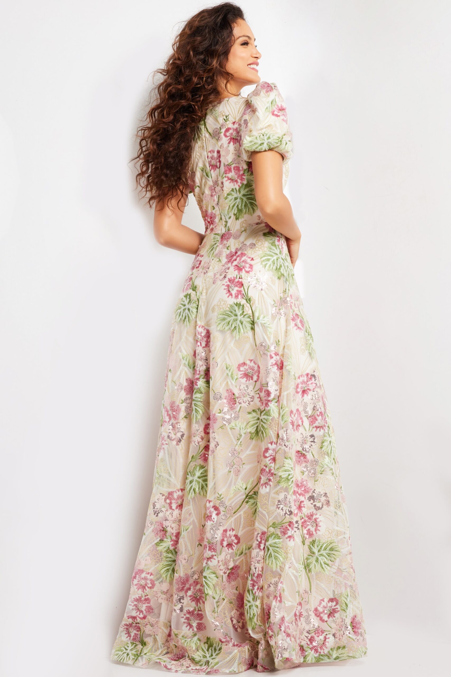 【美品】Ophelia Multi Color Short Sleeve Floral Dress 37636 | Jovani