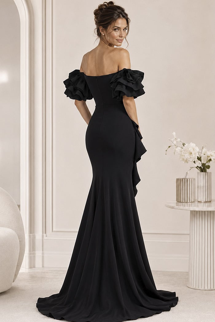 back of ruffled shoulder dress 37674