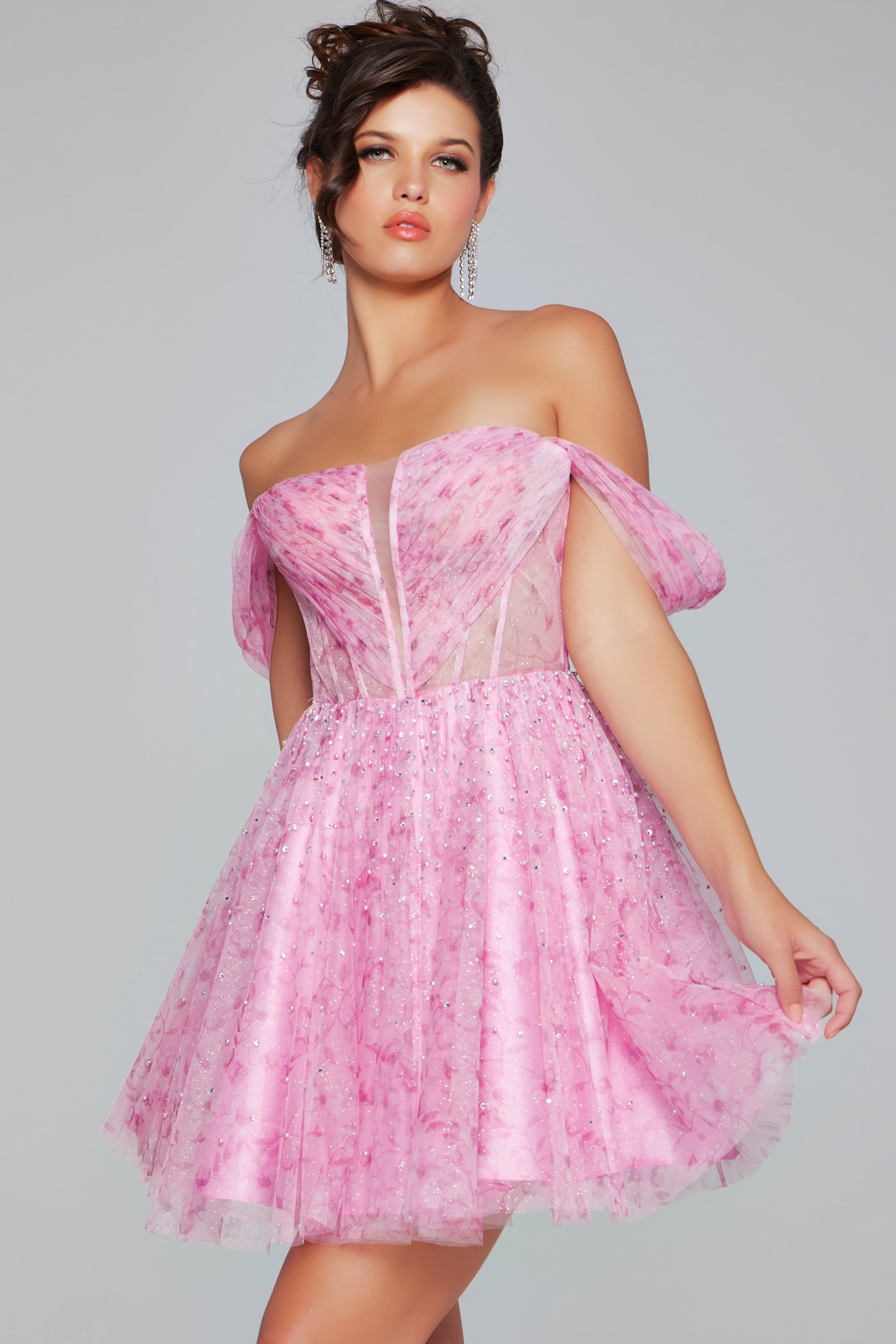 slim fit dress slacks Light Pink Mini Dress – Floral Neckline & Flare Sleeves – Coquette Aesthetic Outfit Light Pink(Pre-Sale 15days) / M main image 0