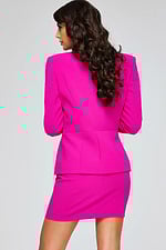 Back view of model wearing Jovani 38082 fuchsia dress with fitted silhouette.