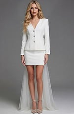 White Tailored Mini Dress With Open Back And Oversized Bow Train