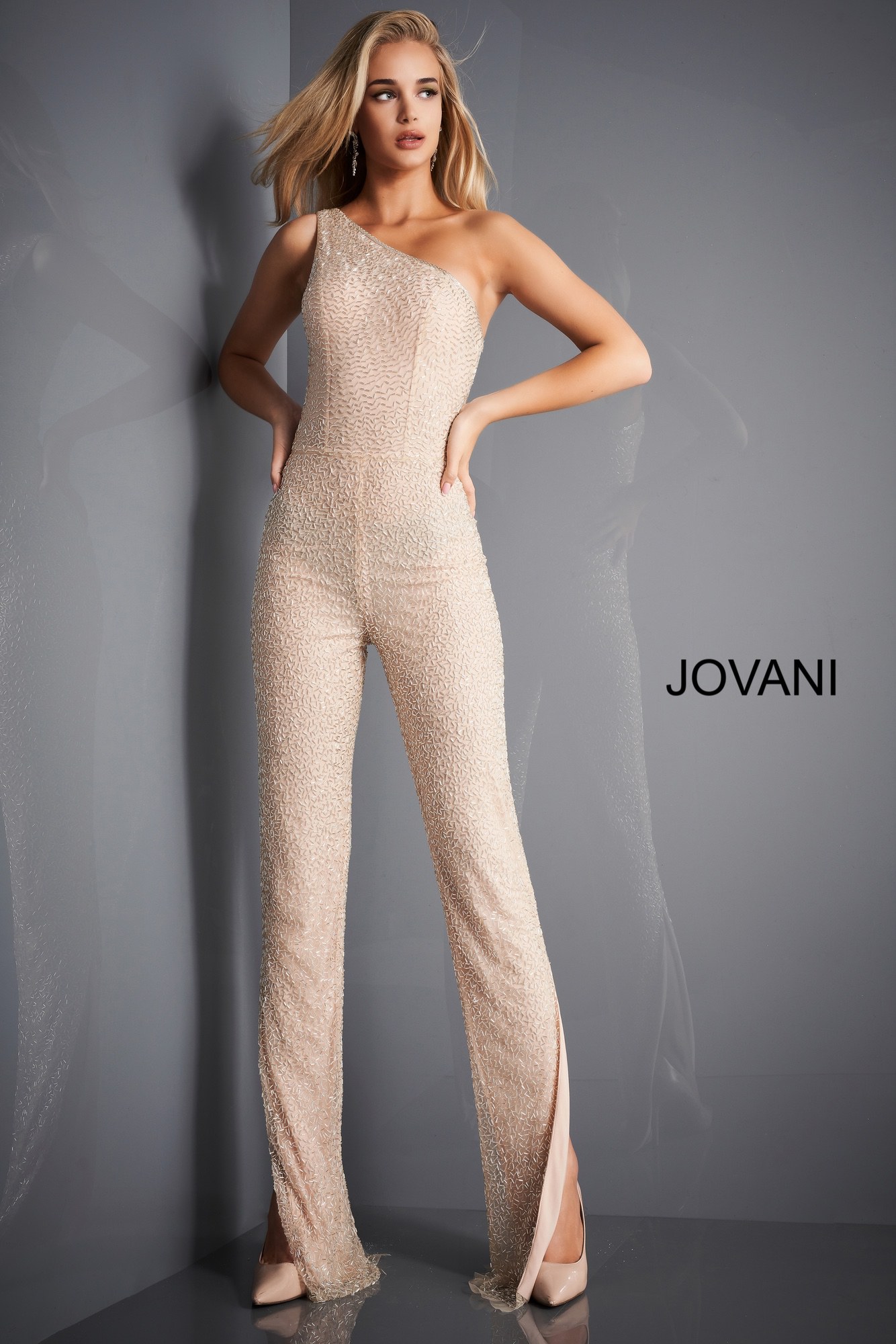 いちごあめです JOVANI（JVN ）全体刺繍ロングドレス　M〜Ｌサイズ 刺繍レースフロントジップドレス/長袖/肌見せ/谷間見せ