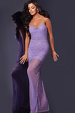 Front view of the Jovani 38188 lilac gown featuring sweetheart neckline.