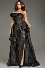 Galliano パーティードレス 38 (10)　ブラック Off-Shoulder A-Line Gown with Ruffled Detail 38265 | Jovani
