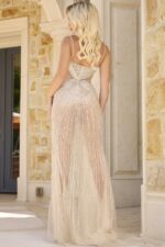 model wearing 38273 nude gown back view