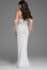 Elegant Beaded Off-Shoulder Gown with High Slit 38274 | Jovani