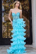 Strapless Ruffled Gown with Beaded Bodice 38295 | Jovani