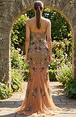 back of mermaid multi color beaded high slit dress 52596