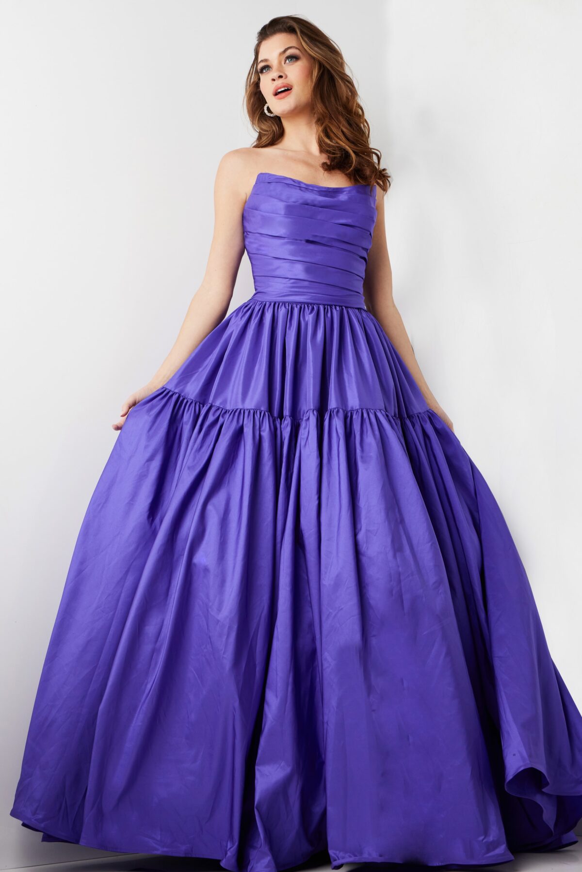 14187 Purple Strapless Evening Dress