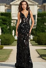 black v neckline embellished dress 38349