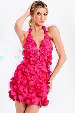 3D floral halter mini dress with plunging neckline 38362