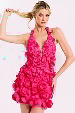 Sleeveless short dress with bold flower appliqué 38362