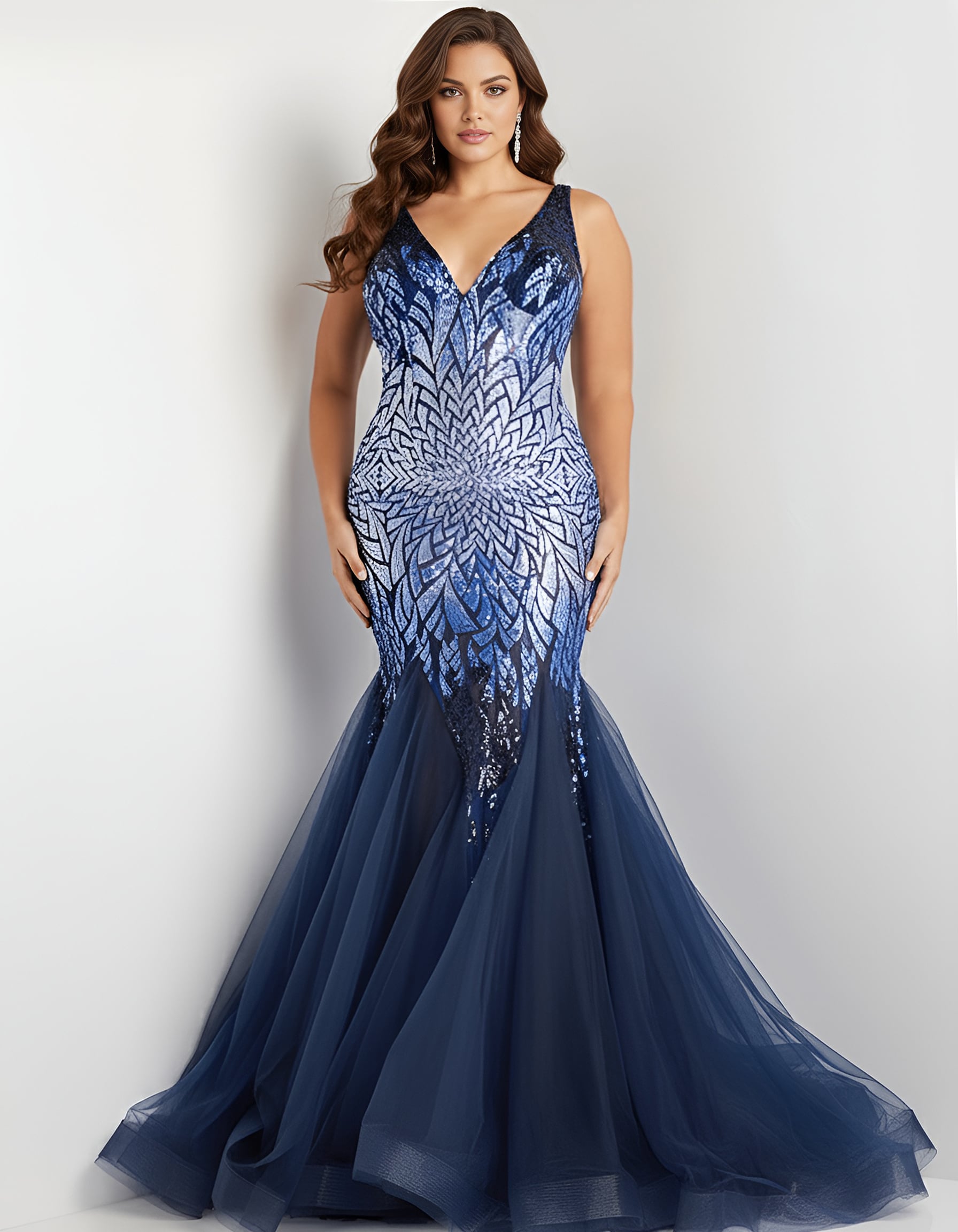 38373 v neckline mermaid dress 38373