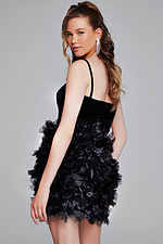 Model wearing Black Strapless Velvet Short Dress 38495