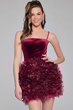 Model wearing Black Strapless Velvet Short Dress 38495