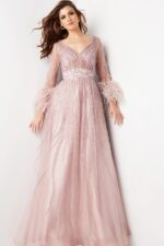【mauve beige】Paddington Long Dress Long Mauve Sheer-Bodice Formal Prom Dress - PromGirl