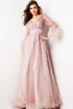 Mauve Embellished Long Sleeve Maxi Dress 38583 | Jovani