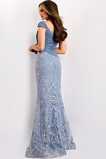 Elegant Slate Gown with Beaded Embroidery and Bow Waist 38616