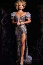 Grey and Rose Gold Embellished Dress 38679 | Jovani