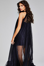 model wearing Jovani 38720 black dress back angle view