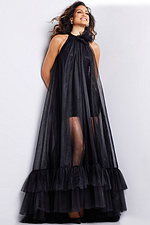 model wearing Jovani 38720 black dress front pose