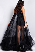 model wearing Jovani 38720 black dress back view