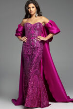 パーティードレス Sequined Strapless Gown Dress Strapless Sequin Gown With Matching Cape 38746 | Jovani