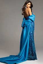 blue long dress with bow in the back 38746