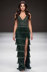 green v neckline fringe dress 38846