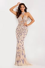 Embellished Evening Gown with Open Back